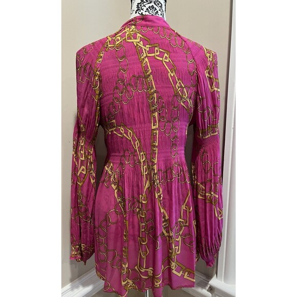 Y2K VTG 2000 Sheer Blouse Sunny leigh Womens L Fairy Core Equestrian Chain Pink - Picture 6 of 13